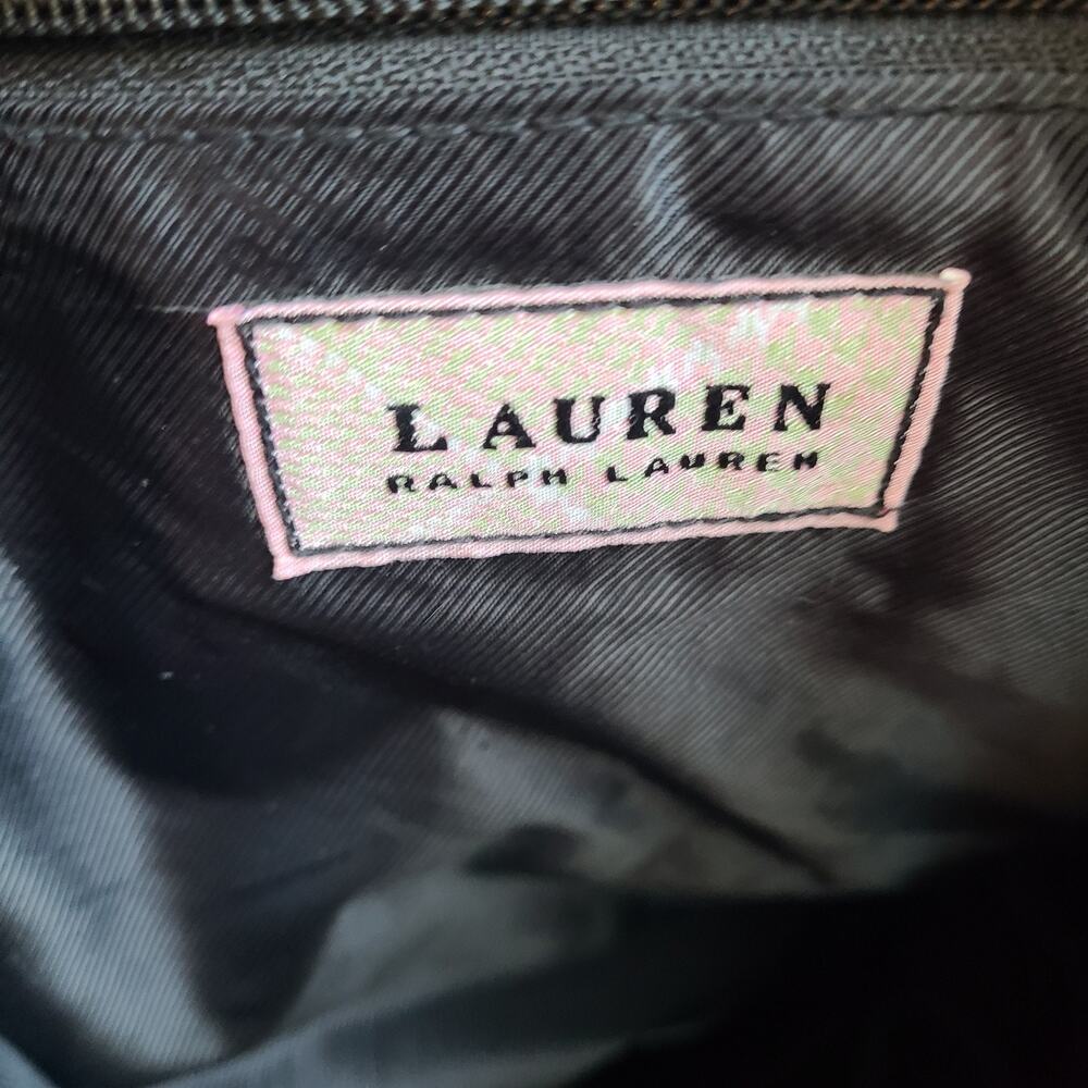 LAUREN‎ Ralph Lauren Large Pink Floral Nylon Travel Tote Beach Black Bag Purse - Picture 8 of 10
